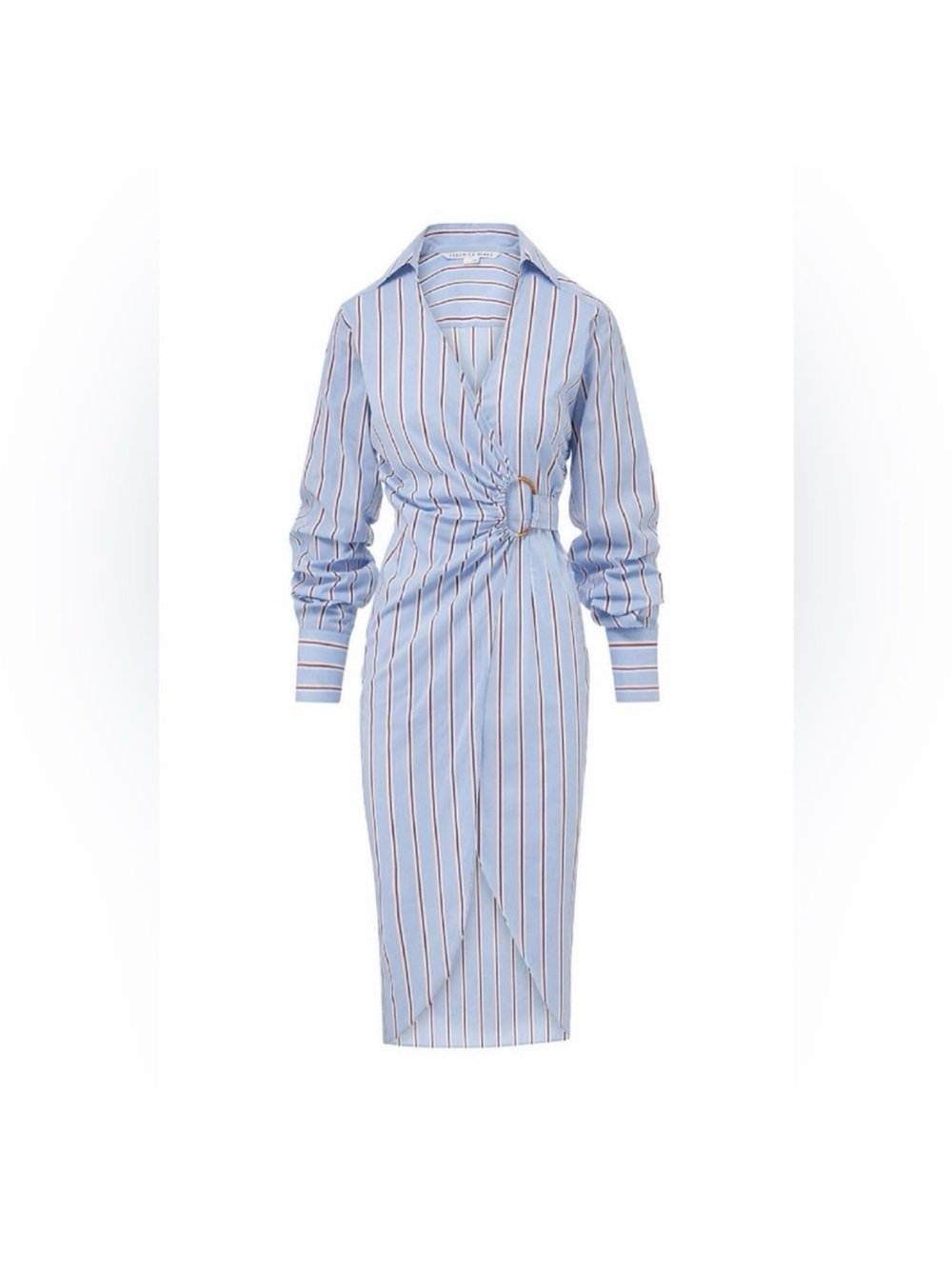 Veronica Beard Light Blue and White Striped Wrap Midi Dress